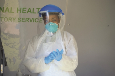 A health worker at a mobile testing lab in Diepsloot Sarafina Park. Getty Images
