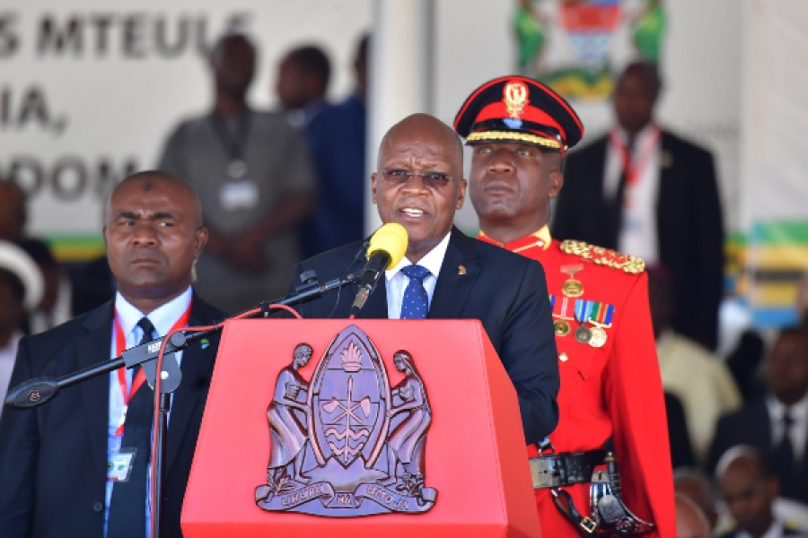 Tanzania&#039;s late president John Magufuli delivering a speech at his swearing-in ceremony in Dodoma, Tanzania, Nov 5, 2020.