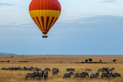 A hot air balloon over a herd of zebras in Kenya. Sutirta Budiman, Unsplash.